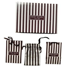 Henri Bendel Brown and White Striped Storage Bags and Box